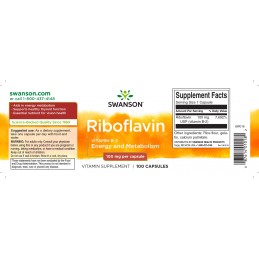 Swanson Riboflavin (Vitamina B2), 100mg, 100 Capsule Beneficii vitamina B2- stimuleaza energia, creste circulatia sangvina, prom