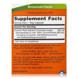 NOW Foods Curcumina - 60 Capsule (Turmeric extract radacina) Beneficii ale curcuminei: antiinflamator, poate ajuta la protejarea