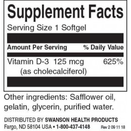 Swanson Vitamina D3, 5000 IU - 250 Capsule Beneficii Vitamina D3: ajuta la mentinerea sanatatii si la buna functionare a sistemu