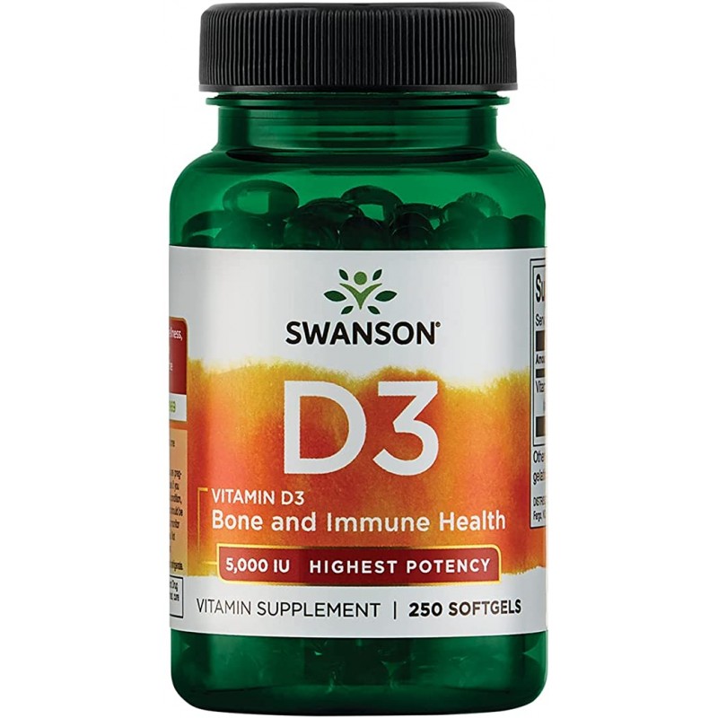 Vitamina D3 5000 IU 250 Capsule, Swanson - 1 | YEO