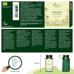 Lion's Mane Extract Organic 500mg (Coama leului) 60 Capsule, Vegavero Lion's Mane Extract beneficii: nootropic, bun antioxidant,