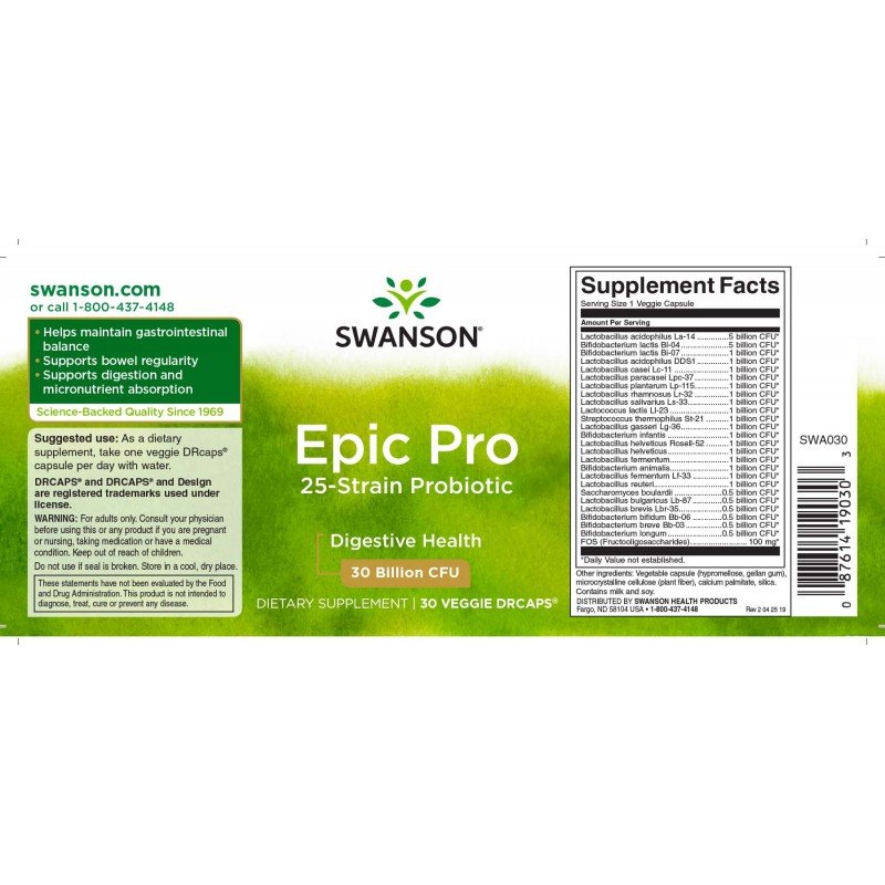 Epic Pro - Probiotic 30 miliarde CFU 30 Capsule, Swanson - 2 | YEO