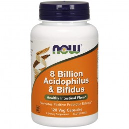 NOW Foods 8 Billion Acidophilus & Bifidus - 120 Capsule Beneficii Acidophilus &amp; Bifidus- ajuta la echilibrarea bacteriilor p