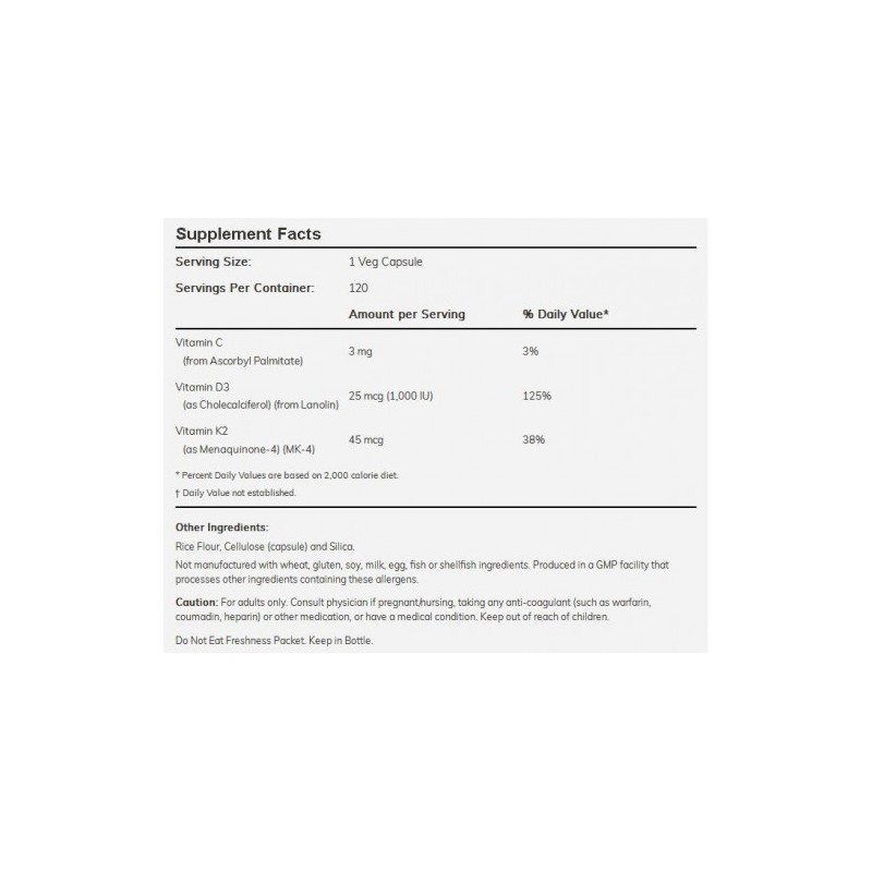 Vitamina D3 +K2 (MK4), 120 Capsule - 2 | YEO