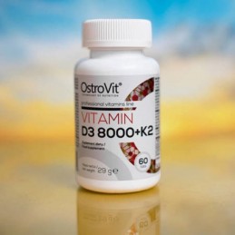 OstroVit Vitamina D3 8000 IU + K2 200 mcg - 60 Tablete Beneficii Vitamina D3&amp;K2- mentine sanatatea oaselor, ajuta la reducer