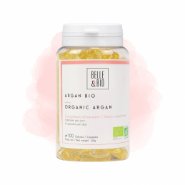 Belle&Bio Ulei de Argan Bio,100 Capsule Beneficiile uleiului de argan bio: protejeaza de daunele solare, hidrateaza pielea, amel