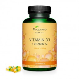 Vegavero Vitamina D3 & K2 oil (ulei) - 120 Capsule Beneficii Vitamina D3&amp;K2: mentine sanatatea oaselor, ajuta la reducerea s