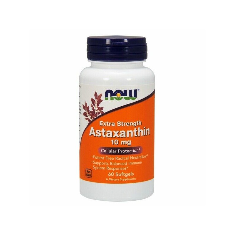 NOW Foods Astaxanthin (Astaxantina) 10mg - 60 Capsule Beneficii Astaxantina antioxidant, sustine o piele sanatoasa, supliment pe