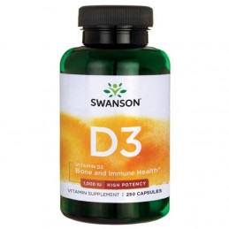 Swanson Vitamina D3 1,000 IU -  250 Capsule Beneficii Vitamina D3: mentine sanatatea oaselor, previne mai multe boli, ajuta la r