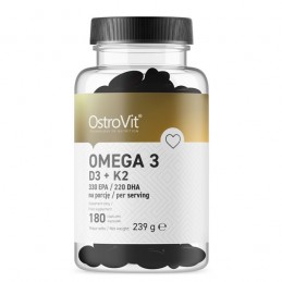 Omega 3 + Vitminele D3 + K2 - 180 capsule, OstroVit Beneficii OstroVit Omega 3 D3 + K2: susține acțiunea sistemului cardiovascul