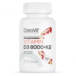 Vitamina D3 8000 IU + Vitamina K2 200 mcg, 60 Comprimate, OstroVit Beneficii Vitamina D3&amp;K2- mentine sanatatea oaselor, ajut