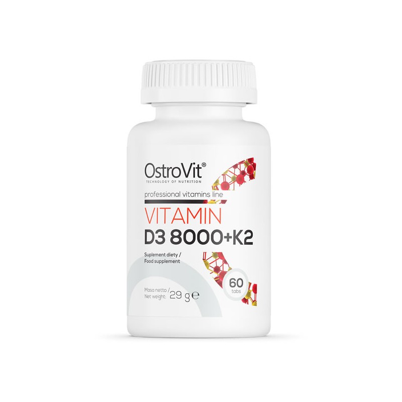 OstroVit Vitamina D3 8000 IU + K2 200 mcg - 60 Tablete Beneficii Vitamina D3&amp;K2- mentine sanatatea oaselor, ajuta la reducer