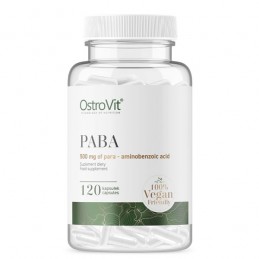 OstroVit PABA Vege, 500 mg, 120 Capsule Beneficii PABA: este benefic pentru piele, beneficii antioxidante, sprijina sanatatea si