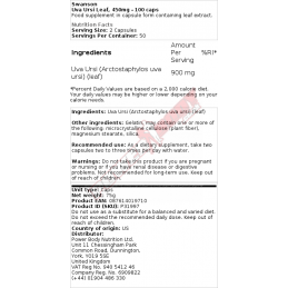 Swanson Uva Ursi Leaf 450 mg – 100 Capsule – Suport Natural Tract Urinar Beneficii Uva Ursi: proprietati antimicrobiene, sustine