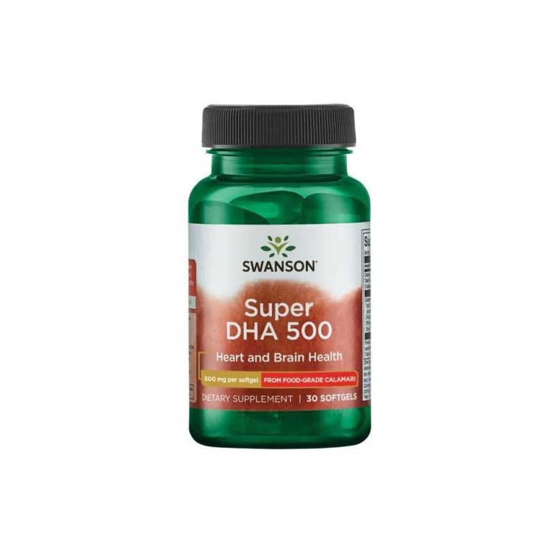 Swanson Super DHA 500 mg din Calamar – 30 Capsule – Creier si Vedere Beneficii DHA: iti protejeaza inima, imbunatateste simptome