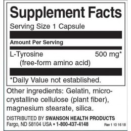 Swanson L-Tyrosine (Tirozina) 500mg - 100 Capsule Beneficiile tirozinei: este utilizata in suplimentele proteice pentru a minimi