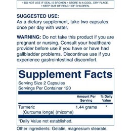 Absorbtie mai buna a curcuminei, un remediu puternic pentru inflamatie, Turmeric, Curcuma Longa, 720 mg, 240 capsule Beneficii a