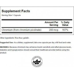 Swanson Crom Picolinat 200 mcg – 100 Capsule – Control Glicemie si Pofta de Dulce Picolinat de crom - Chromium Picolinate Benefi