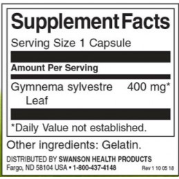 Swanson Gymnema Sylvestre, 400 mg - 100 Capsule Beneficii Gymnema Sylvestre: reduce pofta de zahar facand alimentele dulci sa ai
