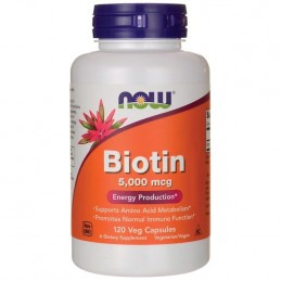 NOW Foods Biotin - 5000mcg - 120 Capsule Beneficii Biotina: importanta pentru par, piele si sanatatea unghiilor, nutrient esenti