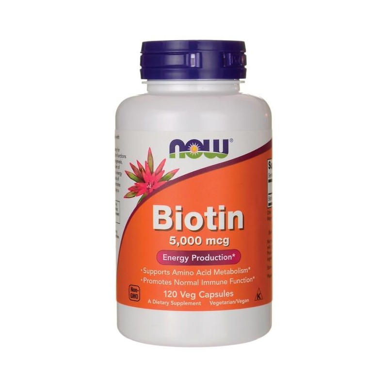 NOW Foods Biotin - 5000mcg - 120 Capsule Beneficii Biotina: importanta pentru par, piele si sanatatea unghiilor, nutrient esenti