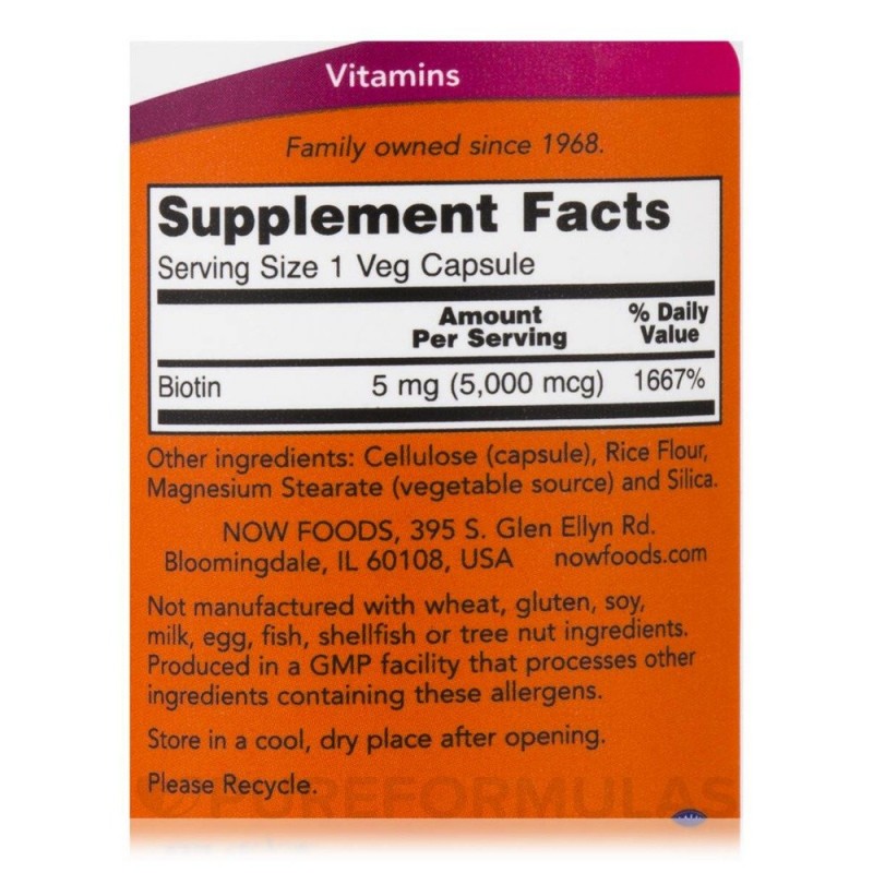 NOW Foods Biotin - 5000mcg - 60 Capsule - 1 | YEO