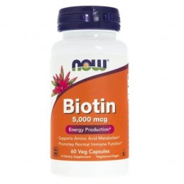 Biotina 5000mcg, 60 Capsule, Importanta pentru par, piele si unghii, nutrient esential pentru metabolismul glucididelor Benefici