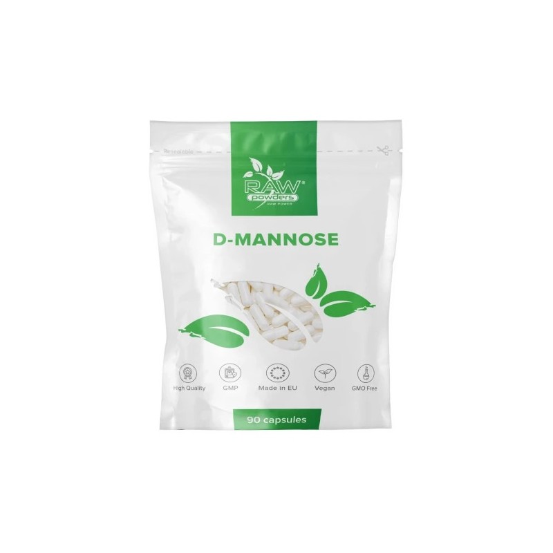 RAW Powders D-Mannose 500 mg 90 Capsule - Confort Urinar Beneficii D-manoza: suporta sanatatea generala a tractului urinar, poat