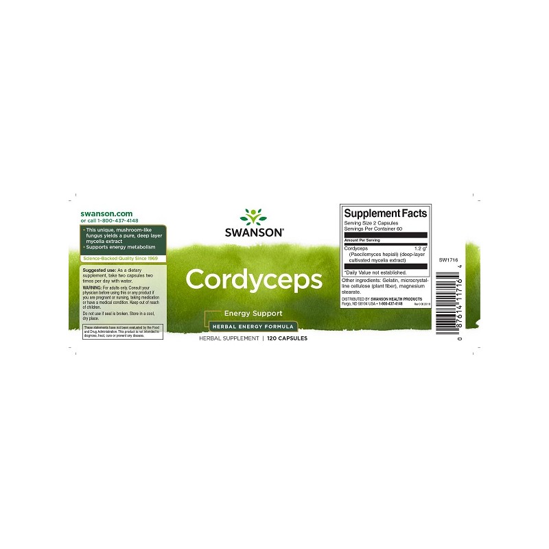 Cordyceps 600mg 120 Capsule, Swanson - 2 | YEO