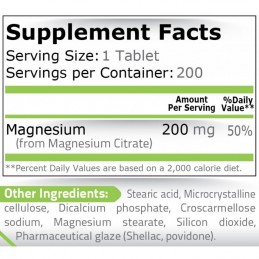 Pure Nutrition USA Magneziu Citrat 200mg 200 Tablete Beneficii magneziu citrat: regleaza tensiunea arteriala, amelioreaza migren