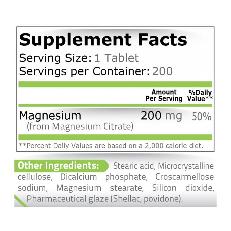 Pure Nutrition USA Magneziu Citrat 200mg 200 Tablete - 1 | YEO