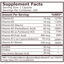 Pure Nutrition Vitamin B Complex - 100 capsule Beneficiile Pure Nutrition B Complex: sustine functia cardiovasculara si producti