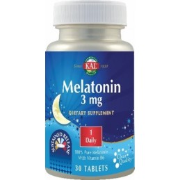 MELATONIN 3 mg - 30 Tablete, Atenuarea tulburarilor de somn, sustine reglarea ritmului circadian Beneficii Melatonina: atenuarea