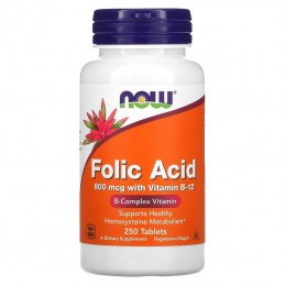 NOW Foods Folic Acid with Vitamin B12, 800mcg - 250 Tablete Beneficii acid folic &amp; vitamina B12: este esential pentru sanata