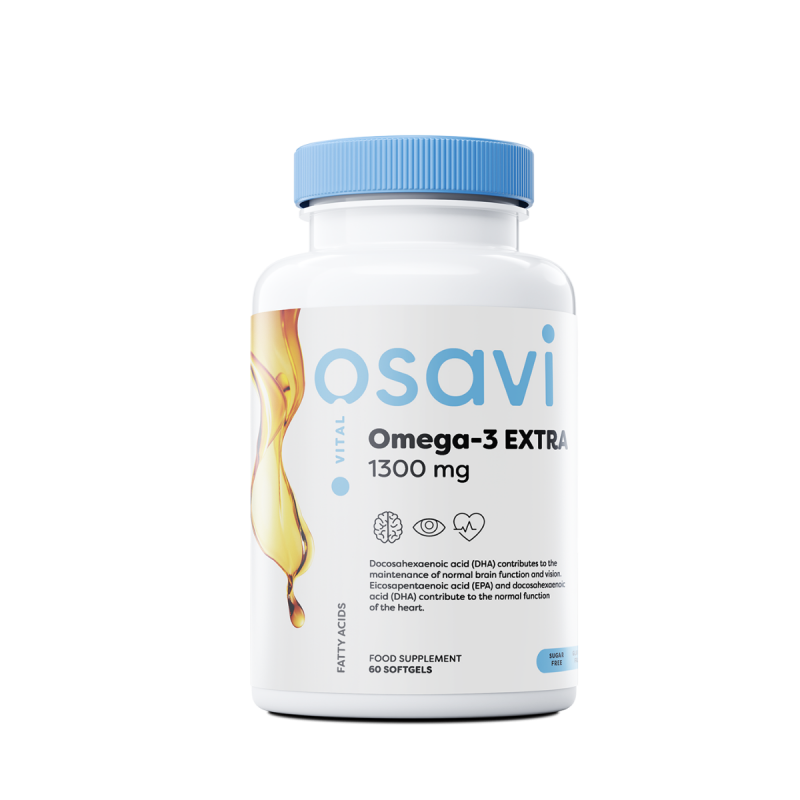 Osavi Omega-3 Extra, 1300mg (cu aroma de lamaie) - 60 Capsule Beneficii Omega 3- risc redus de boli cardiovasculare, risc redus 