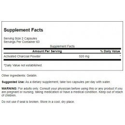 Activated Charcoal (Carbune activat) 260 mg, 120 Capsule- Ajuta in detoxifiere, suport pentru sanatatea rinichilor Beneficiile c