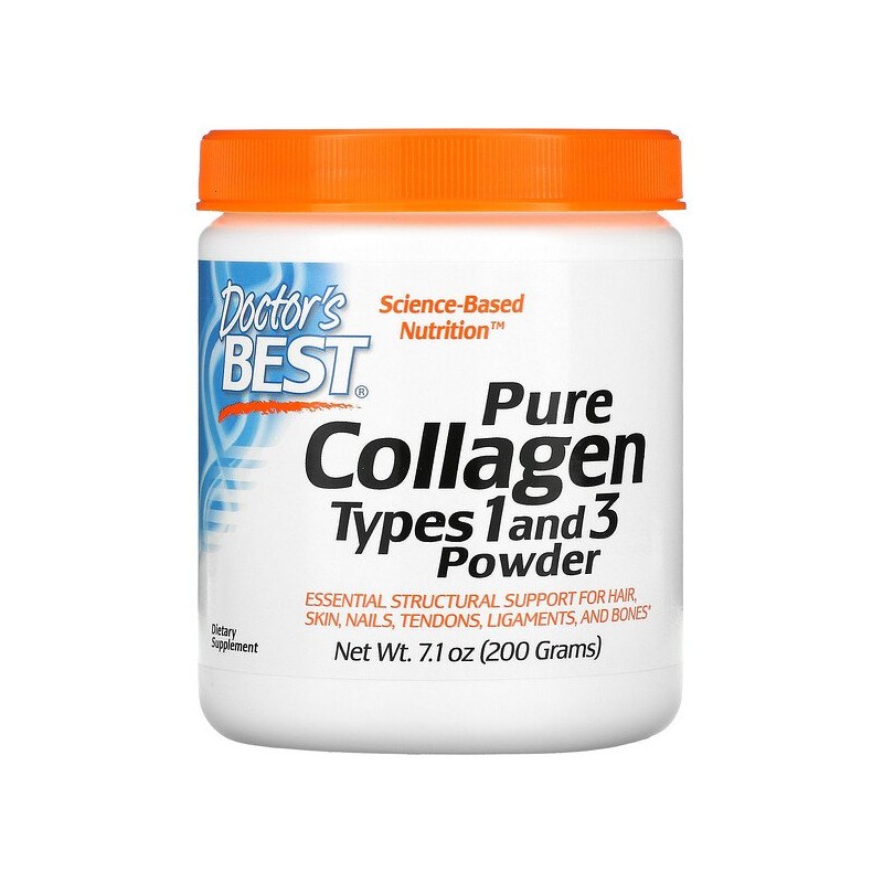 Doctor's Best Pure Collagen (Tip 1&3) Pudra - 200 grame Beneficii Colagen hidrolizat: reduce liniile fine si ridurile, imbunatat