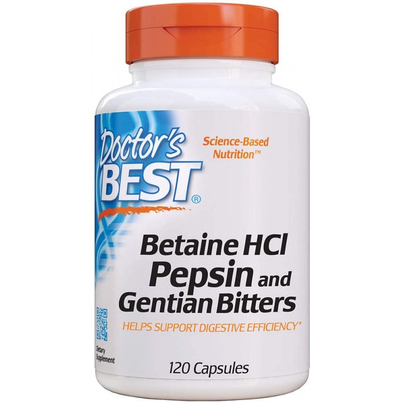 Doctor's Best Betaine HCL Pepsin & Gentian Bitters - 120 Capsule Beneficii Betaine HCl Pepsin &amp; Gentian Bitters- sustine pro