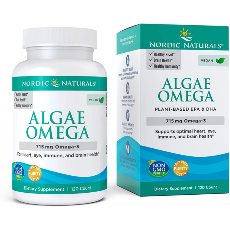 Algae Omega - 715mg Omega 3, 60 Capsule, Risc redus de boli cardiovasculare, risc redus de cheaguri de sange Beneficii Omega 3- 