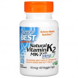 Natural Vitamin K2 MK7 & MenaQ7 45mcg, 60 Capsule, Ajuta la mentinerea sanatatii oaselor si a elasticitatii tesuturilor moi Bene