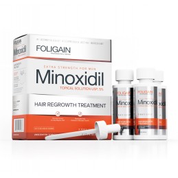 MINOXIDIL 5% Tratament pentru regenerarea parului pentru barbati, 3 luni tratament, FOLIGAIN Solutie potențială și ultrapură 5% 