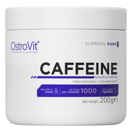 OstroVit Caffeine 200 g Beneficii Cofeina -ajuta la accelerarea metabolismului, stimuleaza, adauga energie, sprijina reducerea e