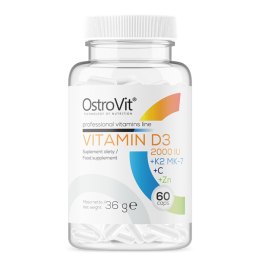 Vitamin D3 2000 IU + K2 MK-7 + VC + Zinc - 60 Capsule Beneficii- va permite sa aveti grija de sanatate, sustine formarea oaselor