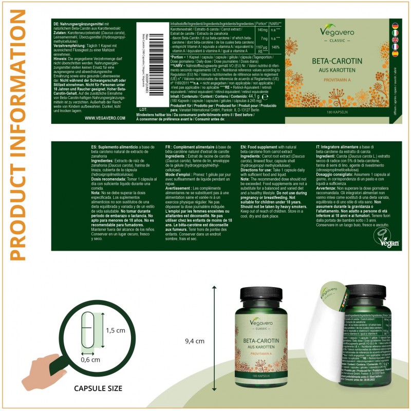 Vegavero Beta Carotene 180 Capsule - 1 | YEO