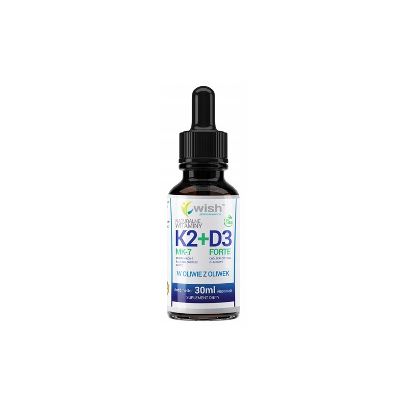 Wish Vitamin K2 MK-7 + D3 Forte 30 ml - Sanatate oase si imunitate Beneficii Vitamina D3&amp;K2: mentine sanatatea oaselor, ajut