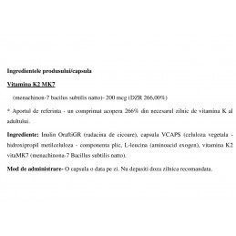 Wish Vitamina K2 MK-7 200mcg 120 capsule - Suport oase si sanatate cardiovasculara Vitamina K2 este necesara pentru activarea os