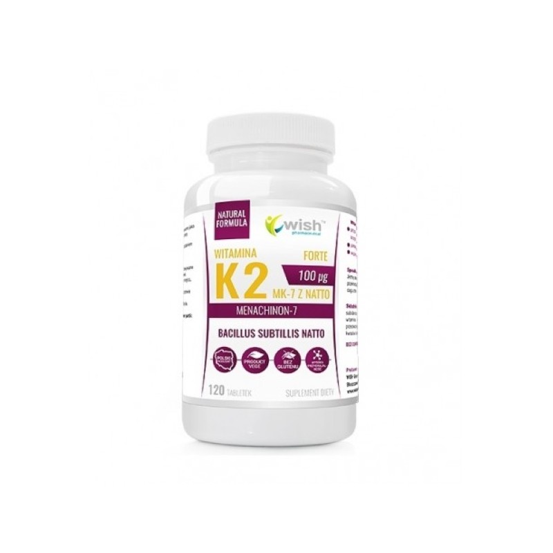 Wish Vitamin K2 Mk-7 Natto 100mcg - 120 Tablete BENEFICII VITAMINA K2 MK7- sustine sanatatea oaselor, promoveaza o buna circulat