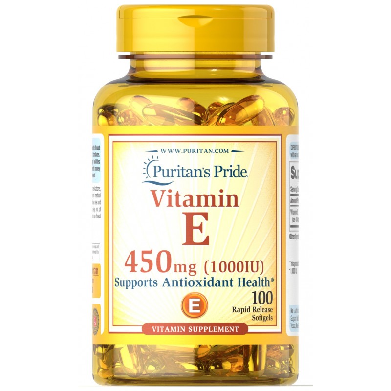 Antioxidant puternic, ajuta la formarea de globule rosii, sprijina functia sistemului imunitar, Vitamina E (1000 IU),100 Capsule