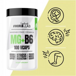 Supliment alimentar Magnesium Citrate + Vitamin B6 - 100 Capsule, HiroLab BENEFICII MAGNEZIU CITRAT SI VITAMINA B6- minimizeaza 