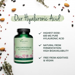 Vegavero Acid Hialuronic 600 mg 180 Capsule – Doza Mare, Efect Vizibil Acid Hialuronic Beneficii: umplerea ridurilor, reduce asp